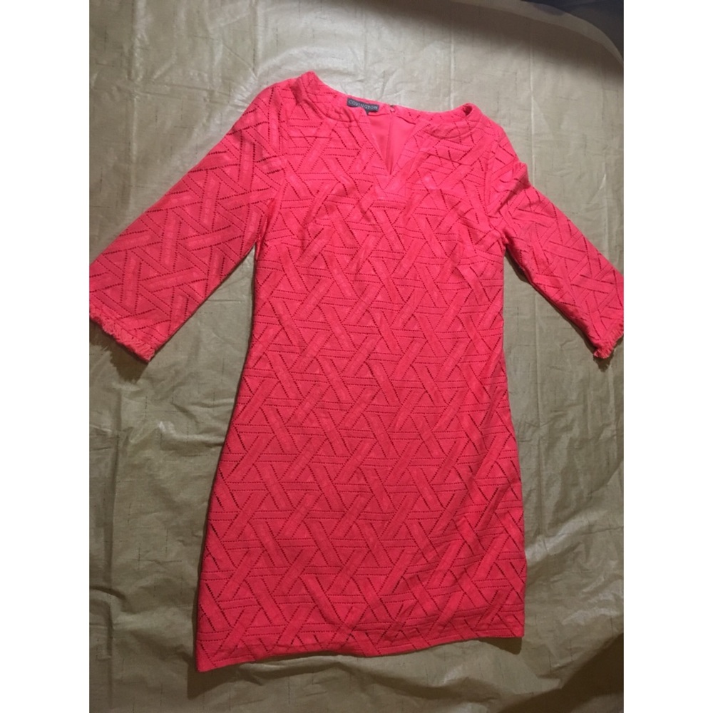 Covington Spring Coral Fringe 3/4 Sleeve Dress